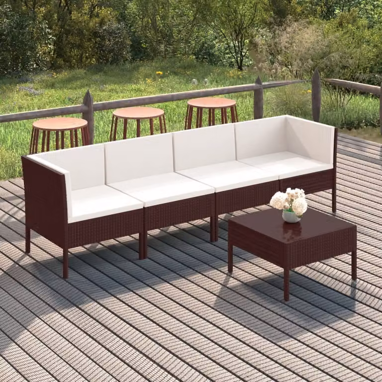 Maison Exclusive - Set da giardino da 5 pezzi con cuscini in polyrattan marrone