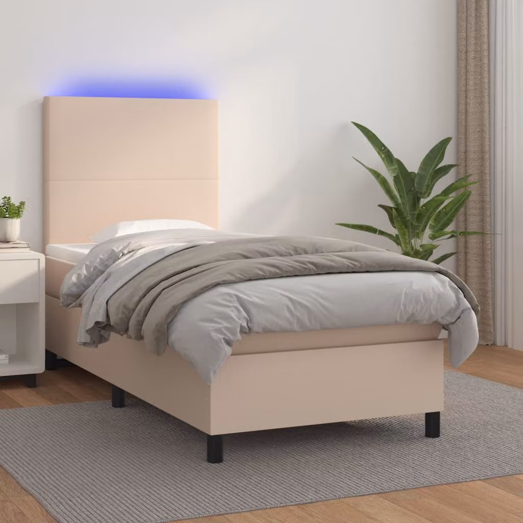 Letto con giroletto a molle e illuminazione LED vidaXL, colore cappuccino, L 80 cm x P 200 cm