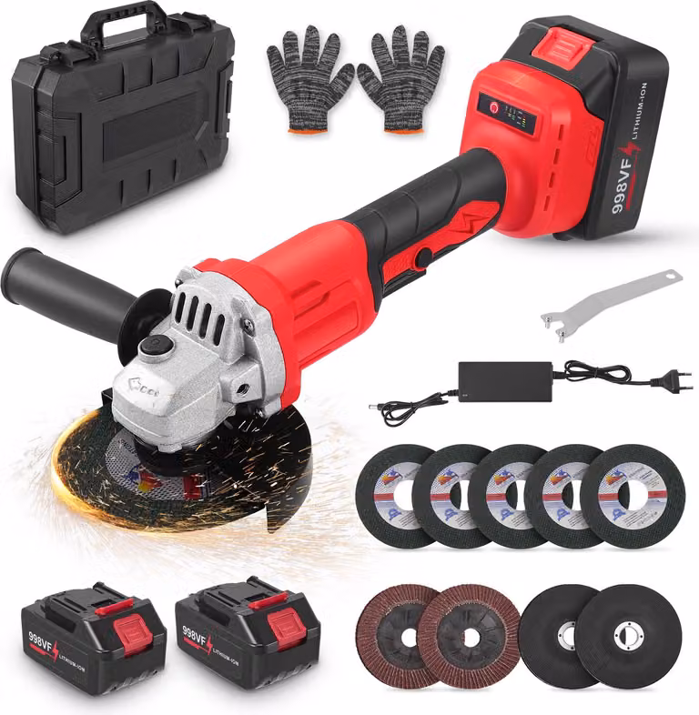 Smerigliatrice angolare a batteria - Senza spazzole - Senza fili - 125 mm - 18 V - Ricaricabile - Batteria inclusa - Rosso