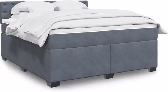 Letto Ibrido vidaXL con Giroletto a Molle e Materasso in Velluto Grigio e Bianco L/P: 180 x 200 cm – 1