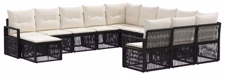 Set di divani da giardino, 12 pezzi, in rattan sintetico nero