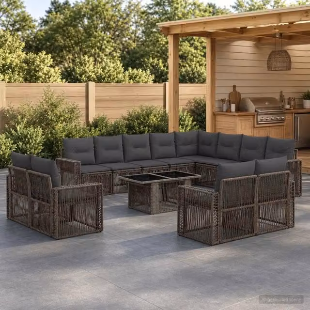 Set Divano da Giardino vidaXL in Polyrattan Grigio con Tavolino e Cuscini a Forma a U – 1