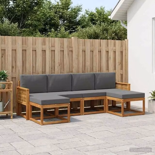 Set di divani da esterno 6 pz Naturale e Antracite Poliestere 3385438