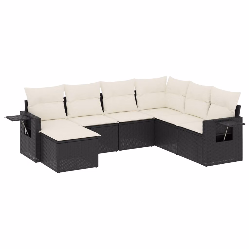 Set Divani da Giardino con Cuscini 7pz Nero Polyrattan