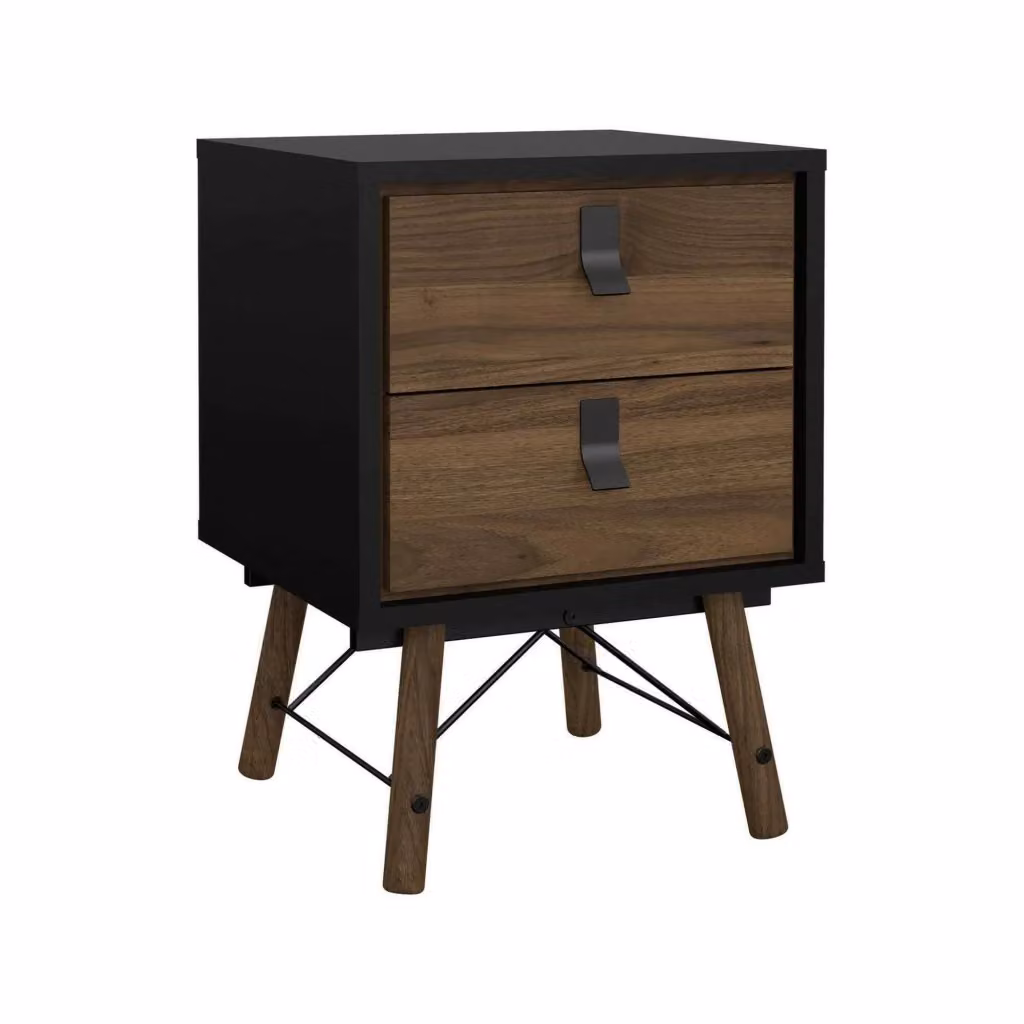 Comodino Jean DMORA moderno in legno MDF, Nero e Noce, L: 43,3 cm, P: 40,1 cm, H: 59,6 cm – 2