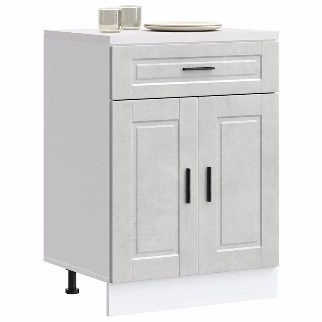 Base da cucina moderna vidaXL Porto Grigio Cemento in legno e MDF con ante e cassetti L: 60,0 cm, P: 46,0 cm, H: 81,5 cm