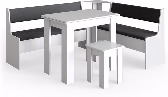 Gruppo panca ad angolo Roman Bianco 180 x 150 cm con tavolo Vicco