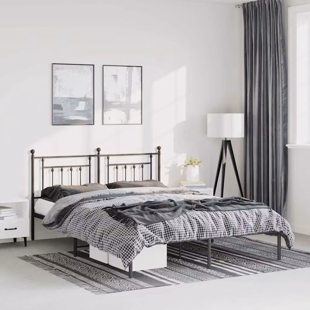 vidaXL Giroletto con Testiera in Metallo Nero L: 142 cm, P: 196 cm, H: 97 cm