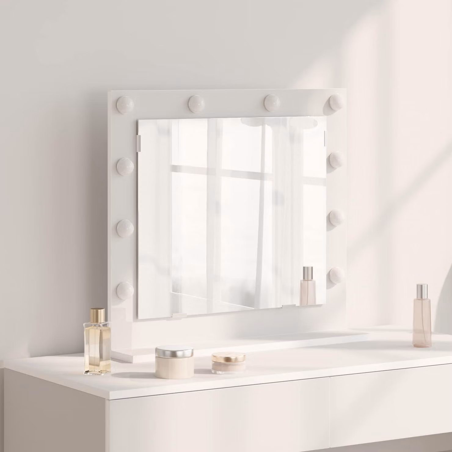 Specchio da Vanità vidaXL Bianco con Luce LED e Ricarica USB, Design Moderno Rettangolare, L 60 cm x P 55 cm x H 18 cm