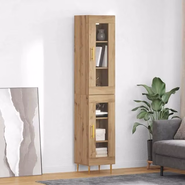 Set di 2 credenze moderne vidaXL in rovere e vetro per soggiorno e sala da pranzo, colore marrone