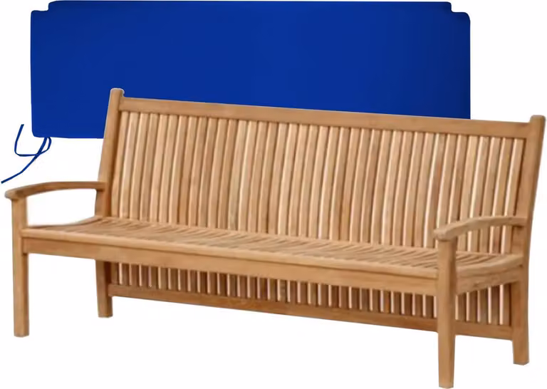 Teakholz Bank Pescara 180cm Massivholz Wetterfest + Sitzkissen Blau