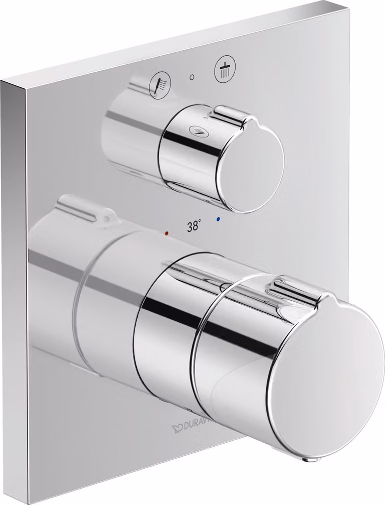 Duravit C.1 thermostat de douche encastré, rosette carrée, 2 consommateurs, avec robinet d'arrêt et inverseur, C14200013010, C14200013010