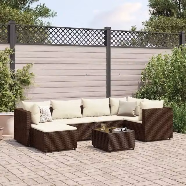 Set Divani da Giardino 7 pz con Cuscini in Polyrattan Marrone 3308217