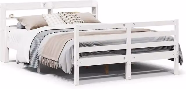 Letto matrimoniale | Letto per adulti | Giroletto con Testiera Bianco 135x190 cm Legno Massello di Pino