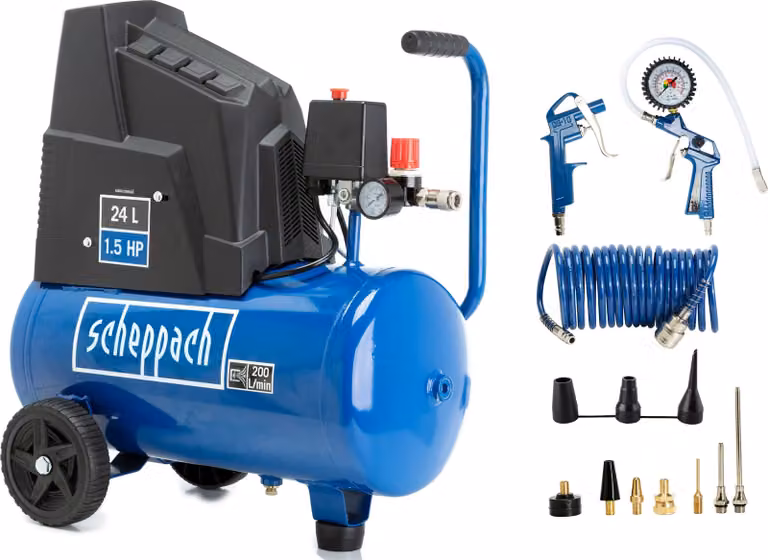 Compressore d'aria Scheppach 8bar HC25o set tubo spirale + accessori