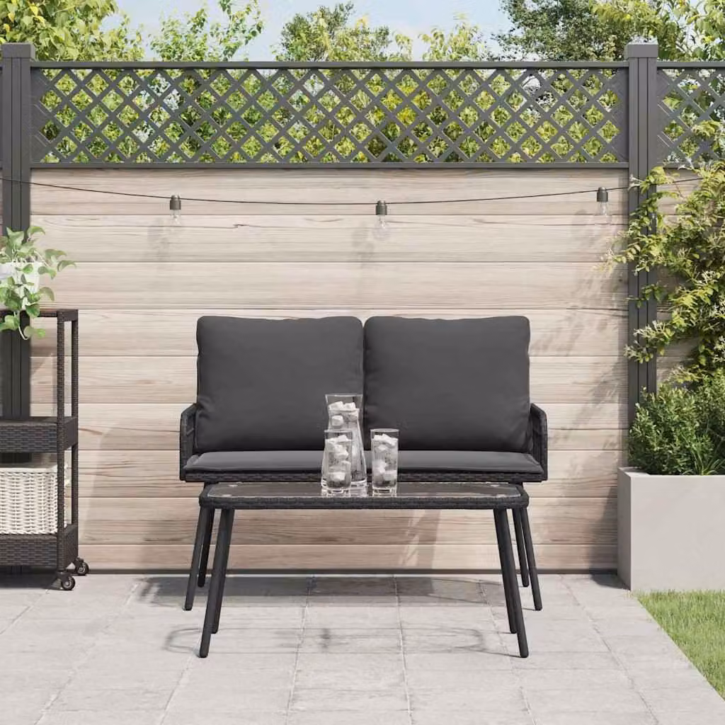 Maison Exclusive - Set da Pranzo per Giardino con cuscino 2 pcs Nero polyrattan