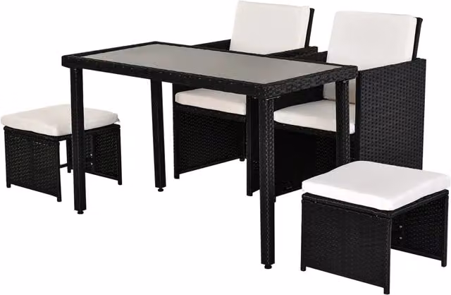 Set da pranzo in poliratano Set da pranzo da 11 pezzi. Set da giardino con cuscini Neri impermeabili e alla moda per giardino e terrazza