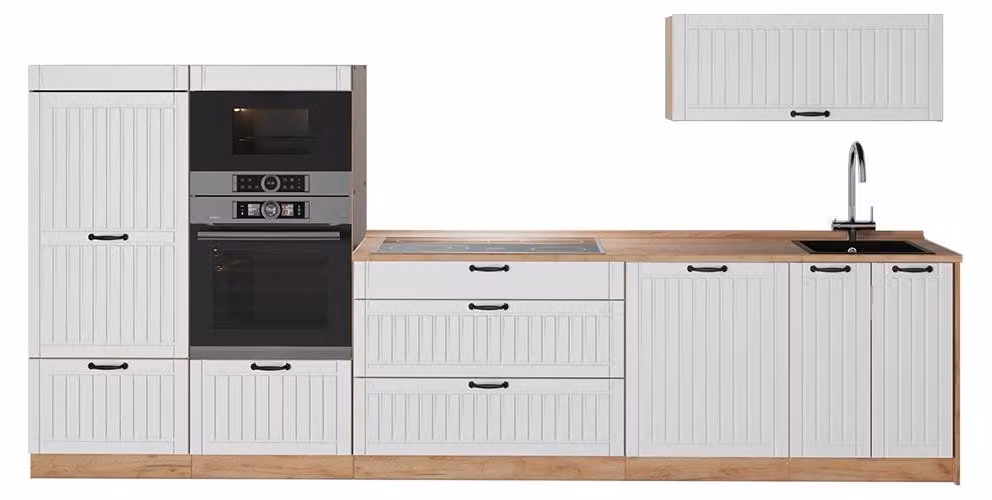 Cucina componibile Vicco Fame-Line Bianco rustico/Rovere dorato 340 cm, PL Rovere, Model 64522