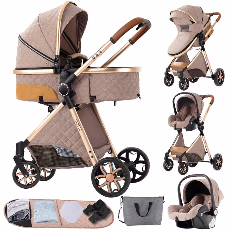 Passeggino 3-in-1 multifunzionale, pieghevole e regolabile, con culla