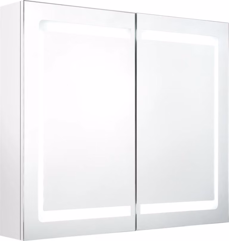 Armadietto Bagno con Specchio e LED Bianco Lucido 80x12x68 cm