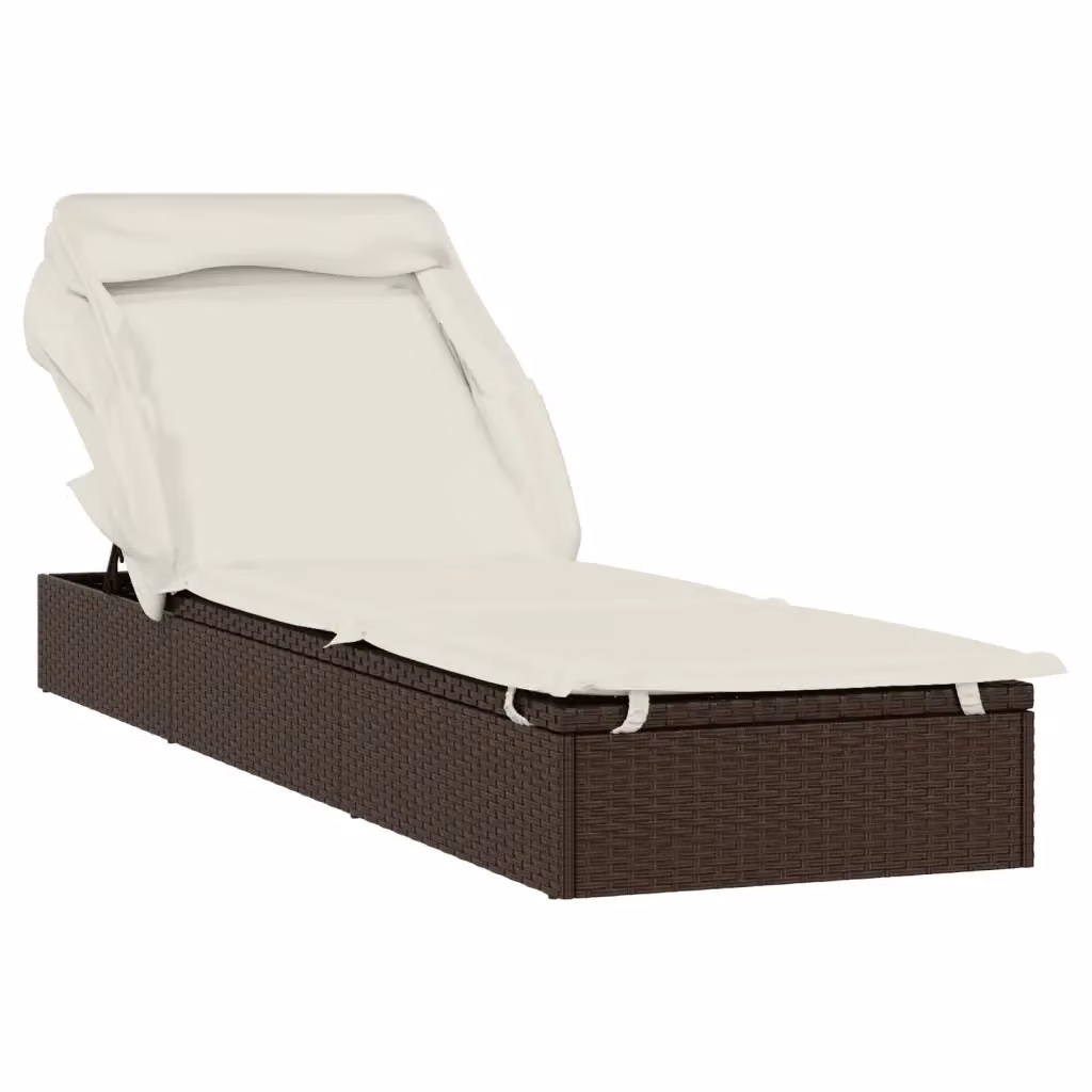 Lettino da giardino vidaXL in rattan marrone con tetto parasole regolabile e poggiatesta, L: 213 cm, P: 63 cm, H: 97 cm – 2