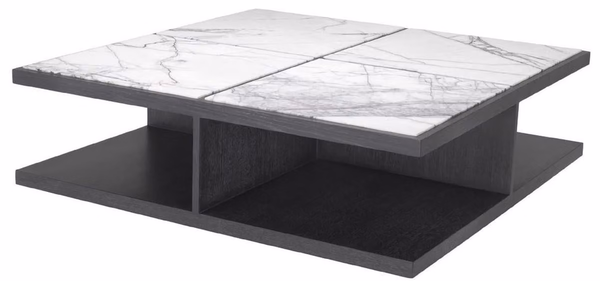 Tavolino Casa Padrino bianco / viola / grigio antracite 120 x 120 x h. 35 cm - Tavolino moderno da salotto in legno massiccio con piano in marmo - Qualità lussuosa