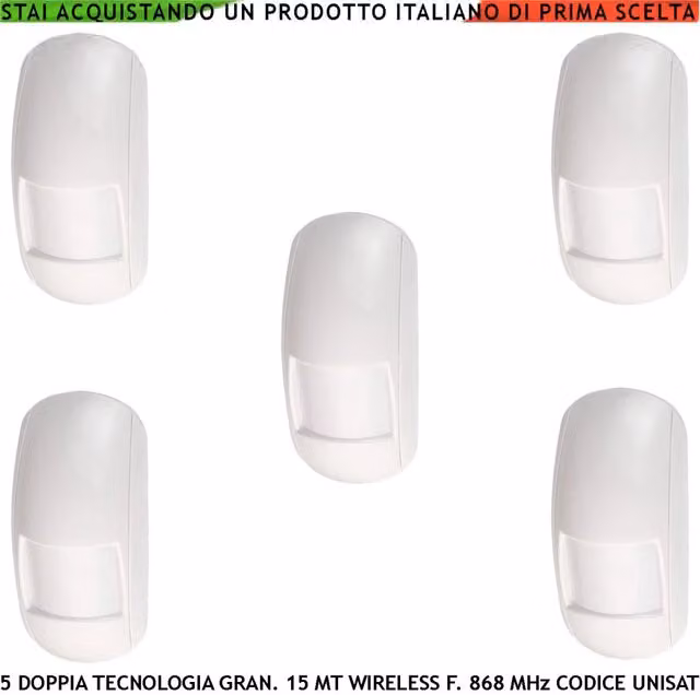 Set di 5 Rilevatori di Movimento Securvera a Doppia Tecnologia con Controllo Bidirezionale 868 MHz e Funzione Look Down, Colore Bianco