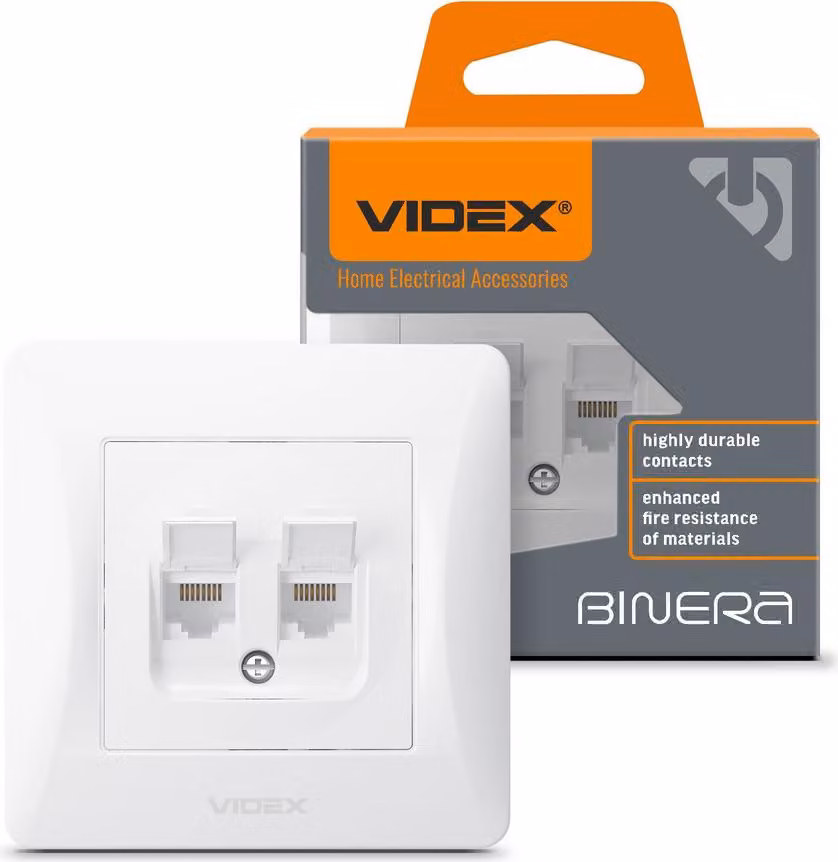 Videx Binera 2x RJ45 doppia presa da incasso per computer, bianco