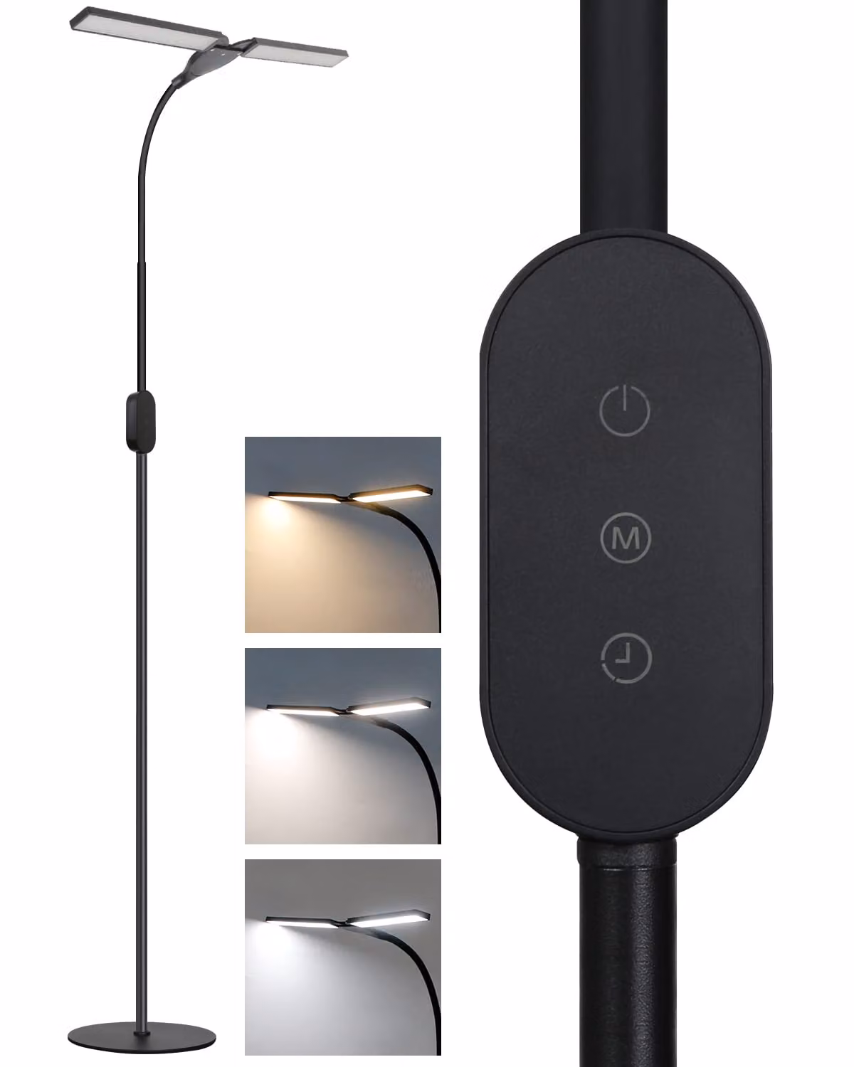 ZMH lampada da terra LED dimmerabile lampada da lettura per soggiorno - lampada da terra nera 9W con timer e funzione di memoria luminosità e temperatura colore regolabile lampada da terra touch per camera da letto altezza: 158CM