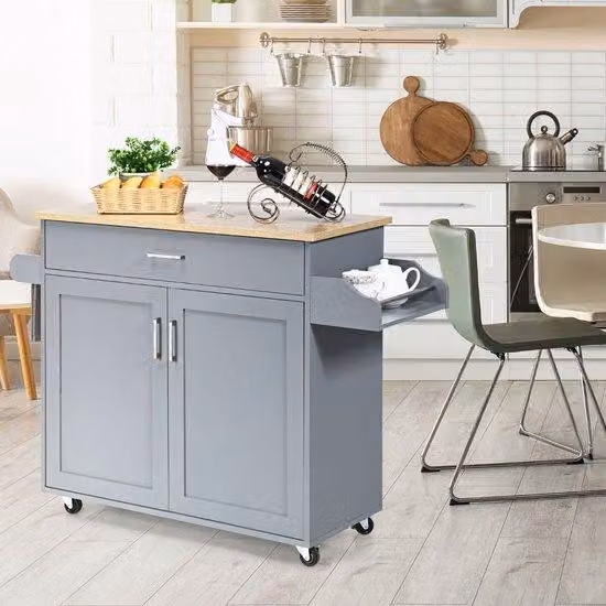 Tavolo da cucina – isola per la cucina – con ruote – carrello da cucina – con cassetti – grigio – 116x40x85 cm – mobile su ruote – tavolo da pranzo e da lavoro – soggiorno