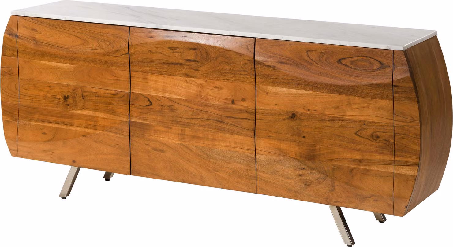 MASSIVMOEBEL24 | Credenza in legno di acacia 184x40x75 laccato naturale / marmo bianco MONTREAL #128