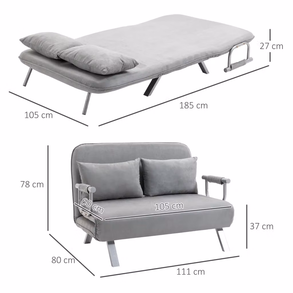 Divano letto Mivray grigio con struttura in metallo e design moderno per il tuo soggiorno – 2