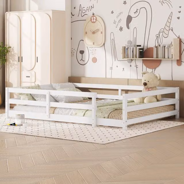 Letto Montessori Mivray in legno di pino bianco con sponde per bambini L: 140 cm, P: 200 cm, H: 144 cm