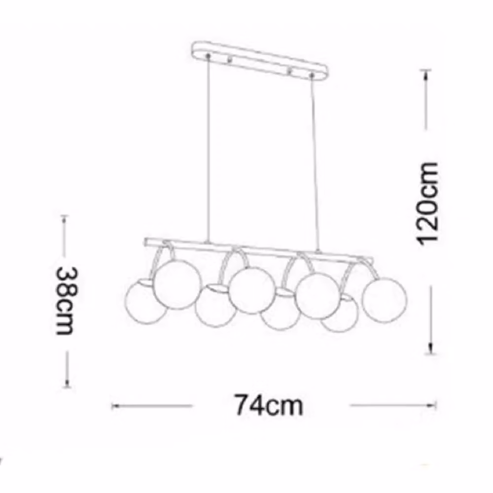 Lampadario a sospensione Trade Shop con 8 sfere in vetro ambra e struttura in metallo bronzo o oro, attacco G9, modello A04-8 – 2