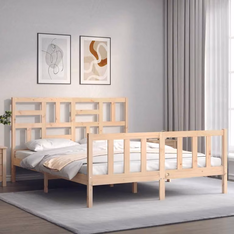 vidaXL Giroletto in legno massello di pino marrone con doghe piatte, L/P/H: 205.5 x 160 x 104 cm