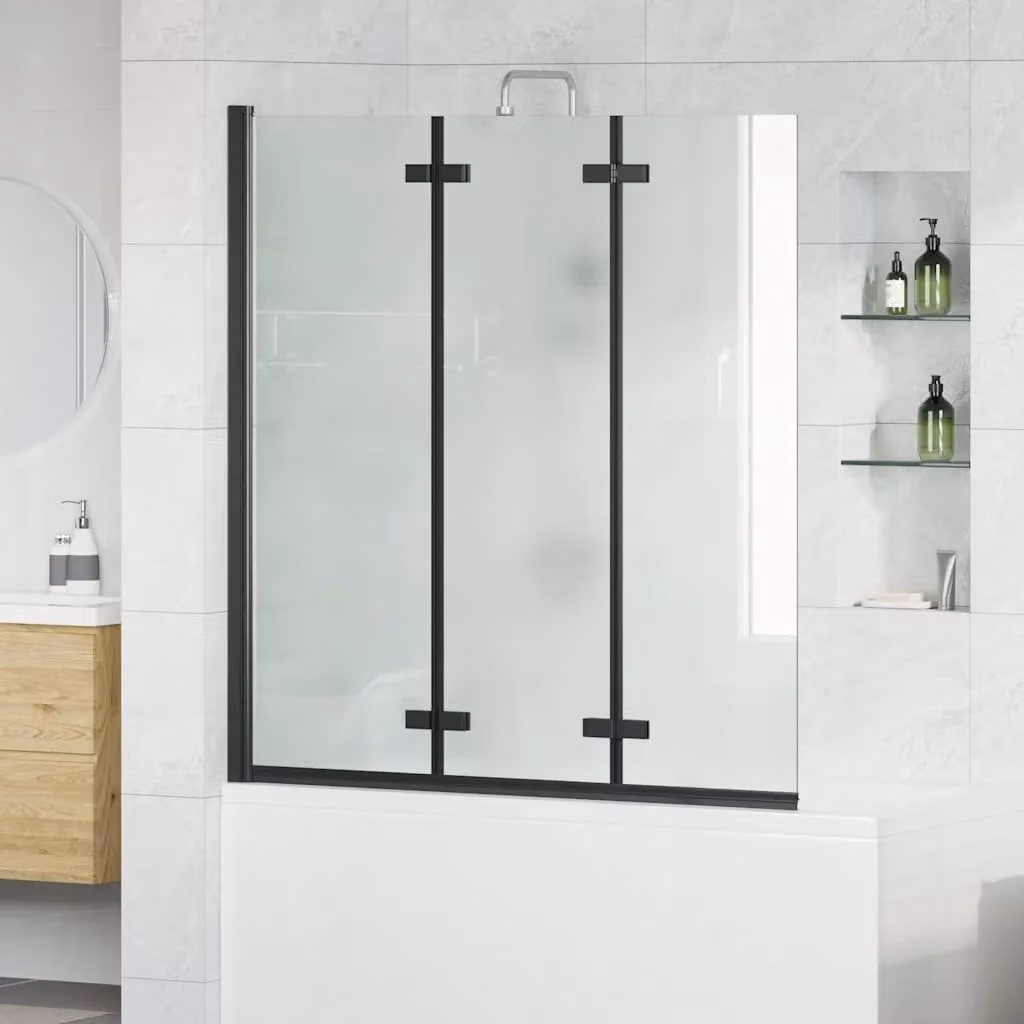 vidaXL Box Doccia Pieghevole Rettangolare in Vetro Trasparente e Alluminio Nero L: 130 cm, P: 138 cm
