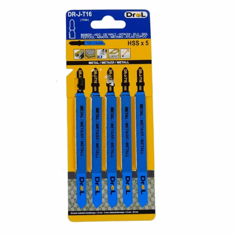 Lama per sega, sega a pendolo, per metallo, alluminio, HSS, morsetto a T, set di 5 pezzi, 132 mm, Drel