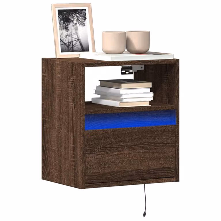 Mobile TV da parete vidaXL con luci LED integrate, Rovere Marrone, L 41 cm x P 31 cm x H 45 cm
