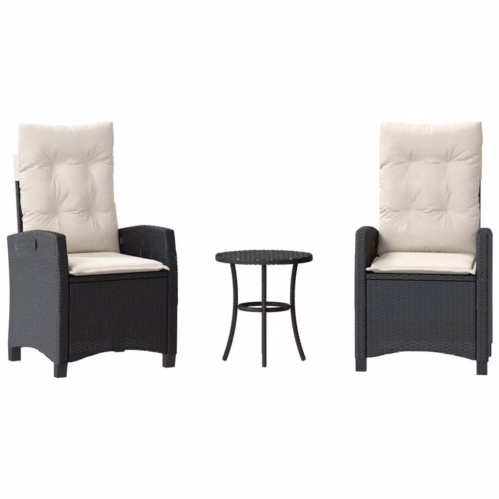 Set da Bistrò 3 pz con Cuscini Nero in Polyrattan