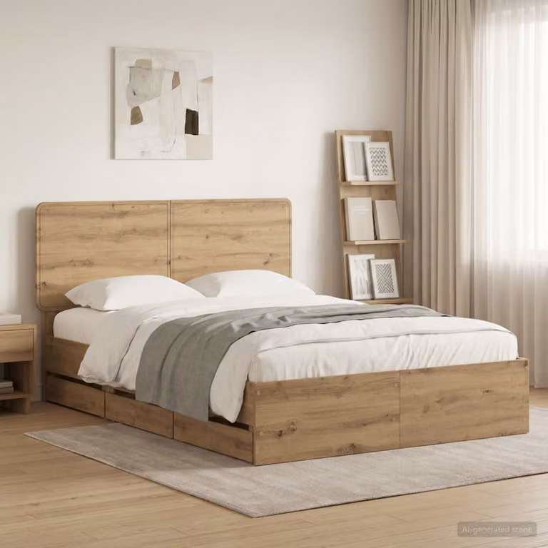 Letto con contenitore e testiera vidaXL in legno rovere artigianale marrone L/P/H: 120 x 200 cm