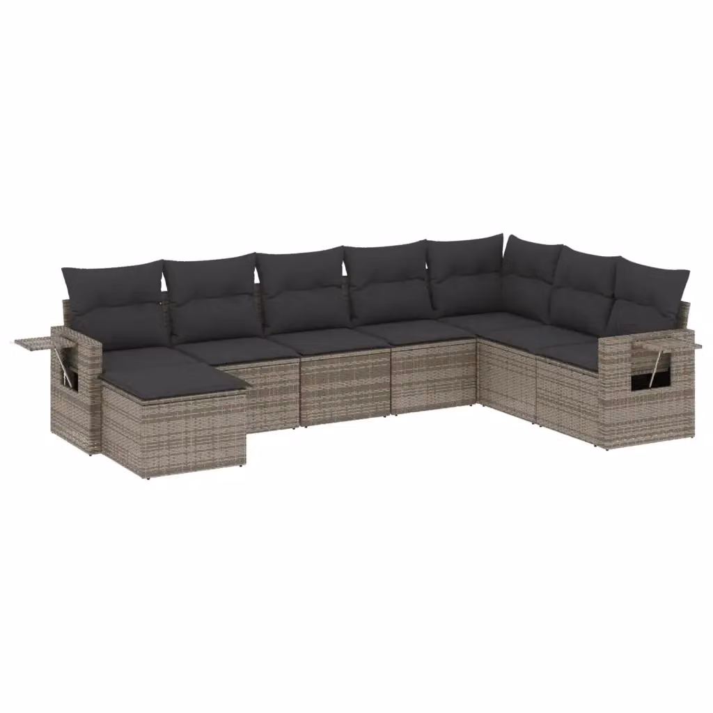 vidaXL Set Divano da Giardino a L in Polyrattan Grigio con 8 Pezzi e Cuscini – 2