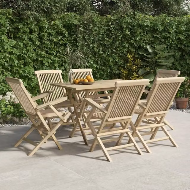 Set da Pranzo da Giardino 7 pz Grigio in Legno Massello di Teak 3155044