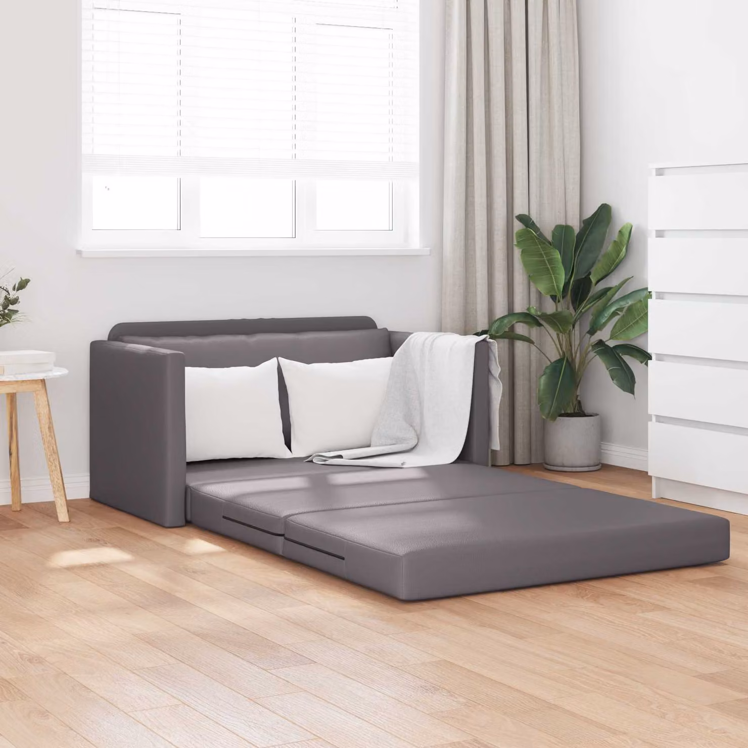vidaXL Divano letto moderno in pelle artificiale Grigio L: 124 cm, P: 71 cm, H: 78 cm