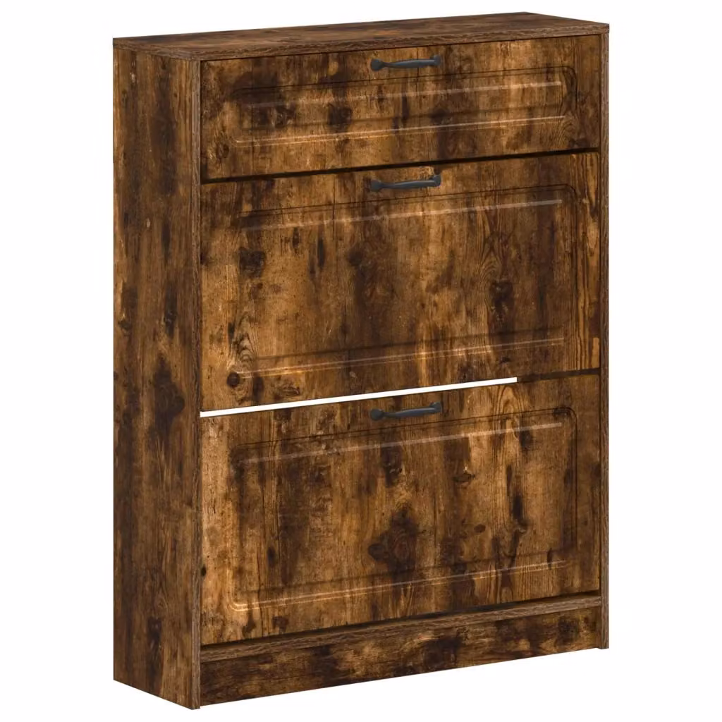Mobile porta scarpe moderno vidaXL in legno e metallo, marrone e nero, L: 78 cm, P: 24 cm, H: 100 cm – 2