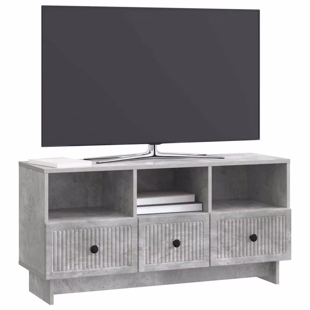 Mobile TV moderno con cassetto e credenza in legno, colore grigio cemento, L 102 cm x P 34,5 cm x H 50 cm – 2