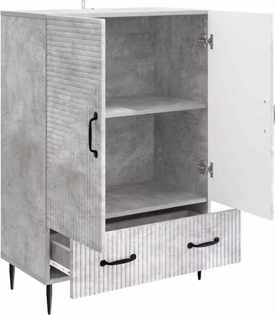 Credenza moderna in legno MDF e metallo Grigio Cemento L: 66 cm, P: 34,5 cm, H: 95 cm