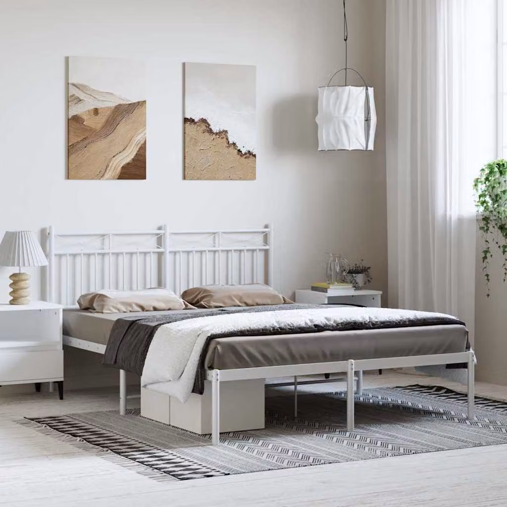 vidaXL Giroletto con Testiera in Metallo Bianco L/P/H: 150 x 200 cm