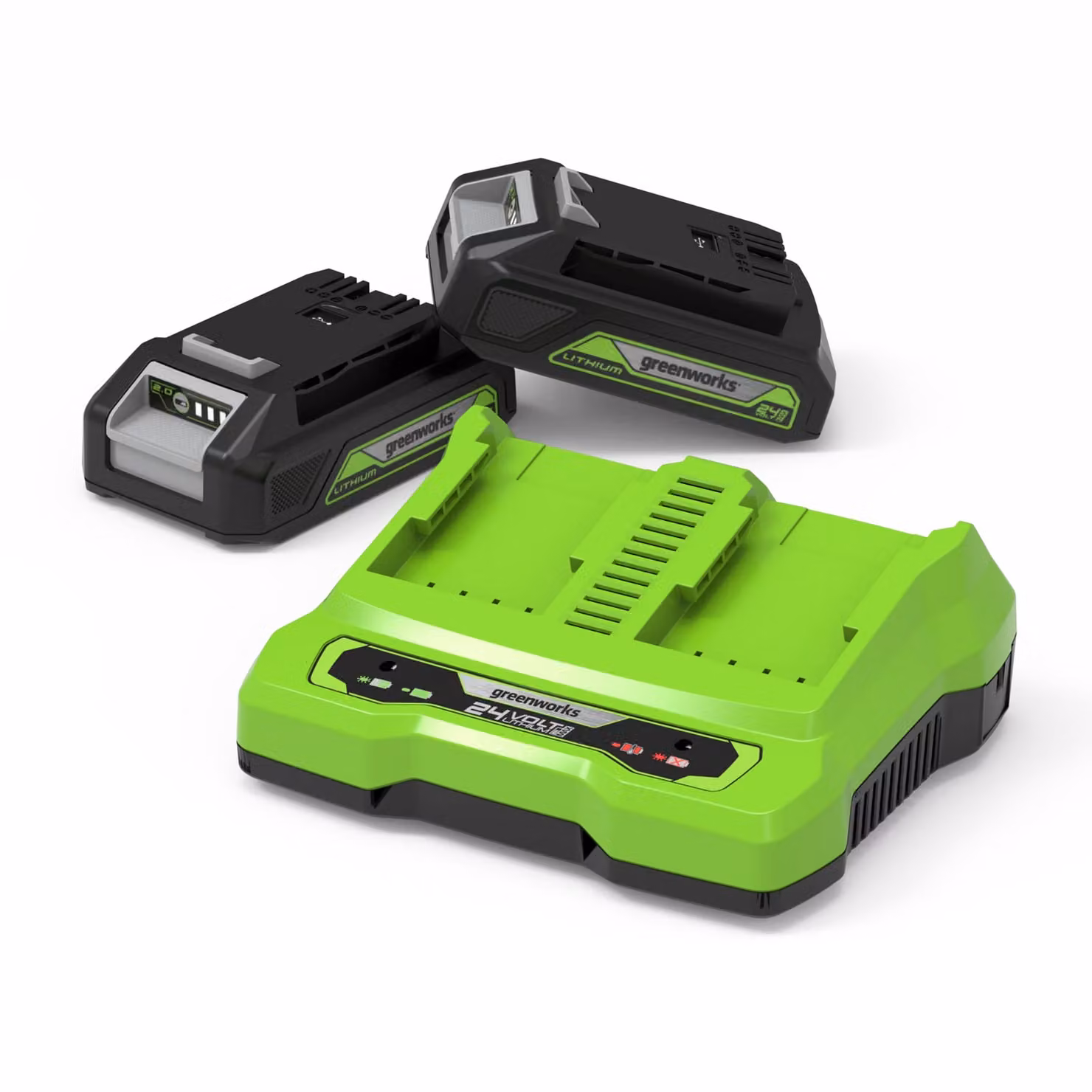 Greenworks POWERALL 24V Starter Kit Batterie 2x 2Ah + Caricabatterie doppio