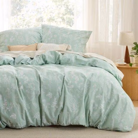 Set di lenzuola Ibbenzoa® composto da 3 pezzi, 100% cotone – lenzuolo da 200x200 cm + 2 federe da 80x80 cm, reversibile con motivi floreali e vegetali, chiusura a zip, angoli con laccetti