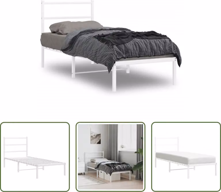The Living Store Struttura letto con testiera in metallo bianco 75x190 cm
